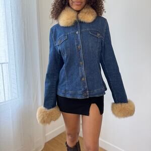 Vintage Italian Denim Jacket with Faux-Fur Collar & Cuffs (S)